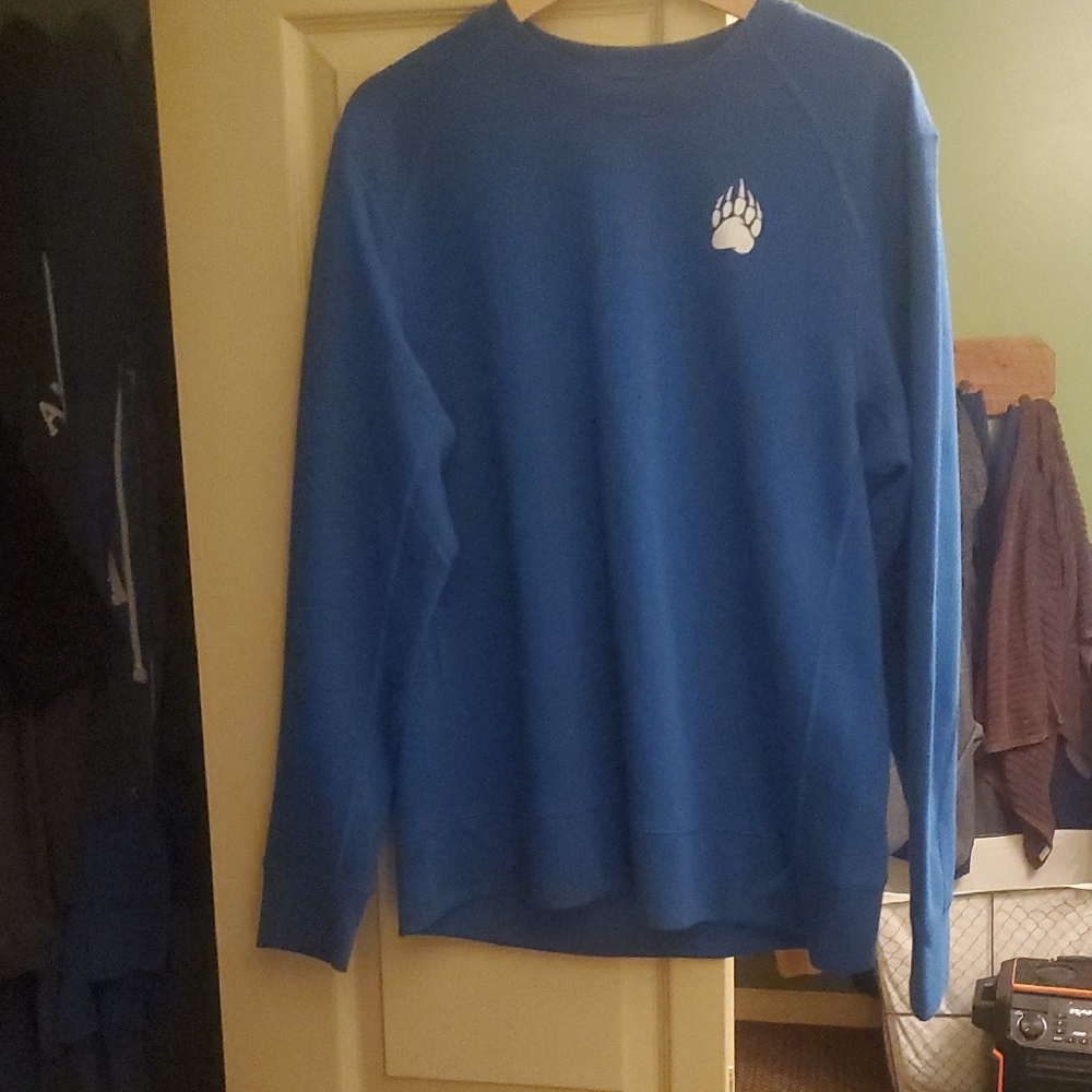 Duluth Trading Co Blue Crewneck Sweater with Bear Paw